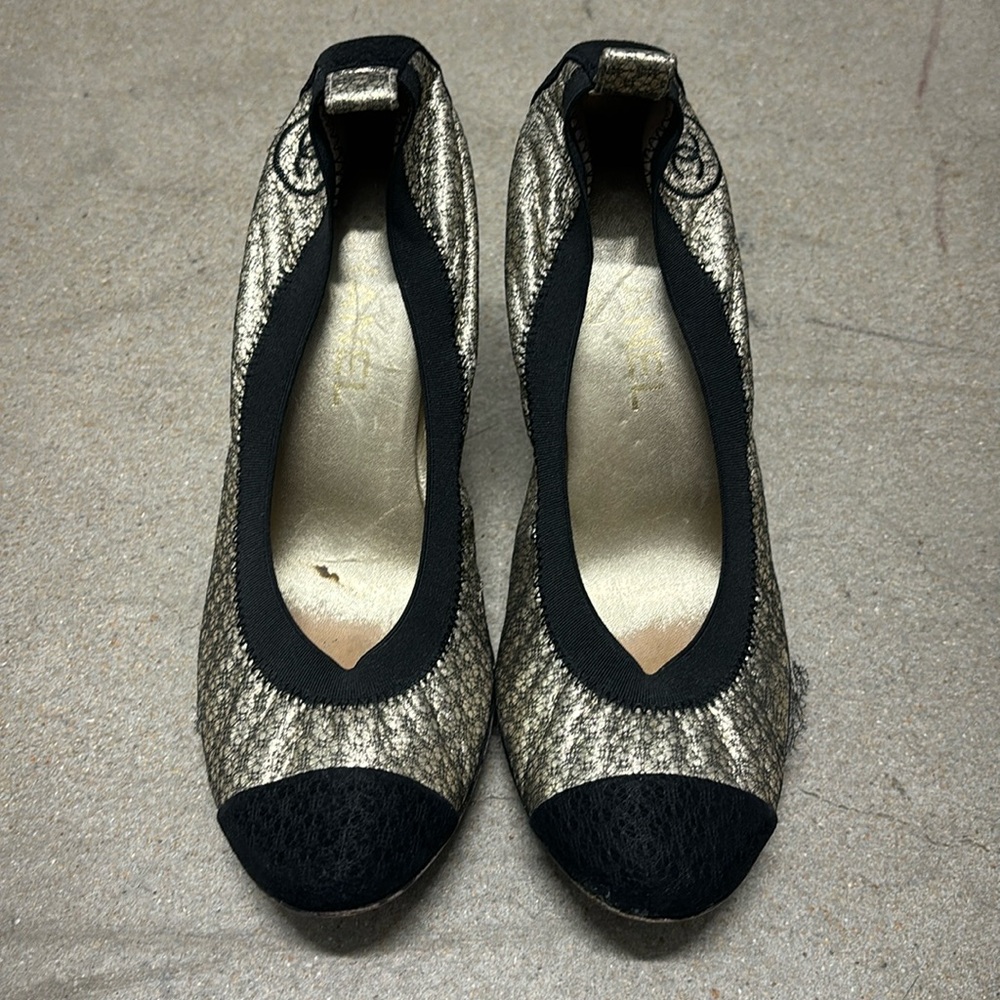 CHANEL Gold and Black Heels